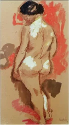 Desnudo de espaldas de pie