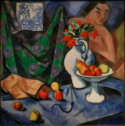 Naturaleza muerta con desnudo, azulejo y frutas