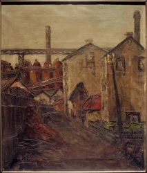 Barrio obrero con fábrica