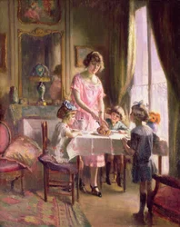 Té con los niños (óleo sobre lienzo)