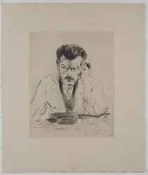 Autorretrato con cigarro, aguafuerte