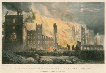 La destrucción por fuego de las Casas del Parlamento la noche del jueves, 16 de octubre de 1834