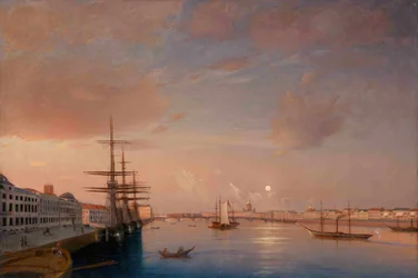 Vista del Puente de la Anunciación Blagoveshchensky y el Malecón Nikolaevskaya, ca 1852