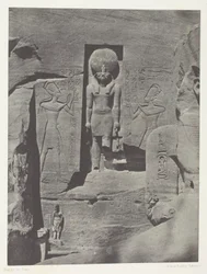 Ibsamboul, Esculturas de la entrada del Spéos de Phrè, Nubia, lámina 105 del álbum "Egypte, Nubie, Palestine et Syrie" (1852).
