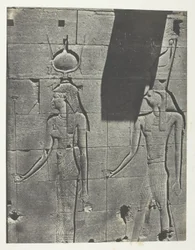 Kalabscheh, Sculptures De La Façade Postérieure Du Temple; Nubie, lámina 92 del álbum "Egypte, Nubie, Palestine et Syrie" (1852).