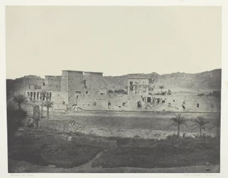 Vista tomada desde la isla de Beghé, Oeste, Philoe; Nubia, lámina 68 del álbum "Egypte, Nubie, Palestine et Syrie" (1852)