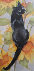 Gato negro entre girasoles