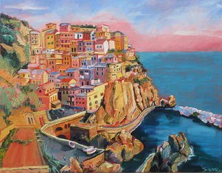 Colorido pueblo costero italiano