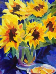 Girasoles dorados en un jarrón