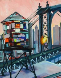 Puesta de sol en la Torre del Agua del Puente de Manhattan