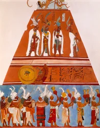 Frescos en Bonampak, Chiapas (México). Detalle que muestra una escena de procesión. Civilización Maya, siglo IX.