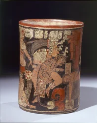 Vasija cilíndrica con escena sacrificial, ca. 600-850 d. C.