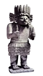 Civilización precolombina: estatua maya que representa al dios de las criadas. París, Musée de l