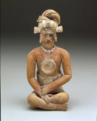 Hombre barbudo sentado, Período Clásico Tardío, c.600-900 (cerámica y pintura)