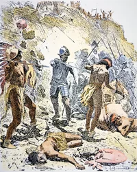 La revuelta de los indios Pueblo de 1680 (grabado coloreado)