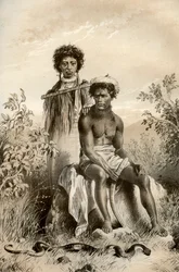 Maoríes y serpiente alfombra, Nueva Zelanda, 1879