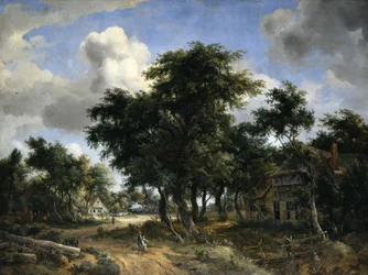 Calle del pueblo bajo los árboles