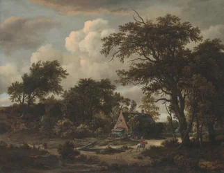 Paisaje boscoso con cabaña y jinete, 1663