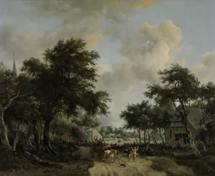 Paisaje arbolado con Merrymakers en un carro
Paisaje con alegres habitantes