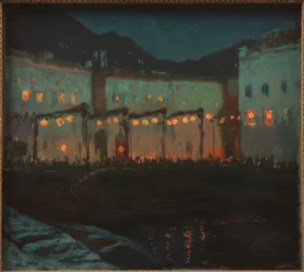 Fiesta popular nocturna en el lago de Garda