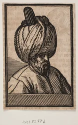 Busto de hombre barbudo con turbante, perfil 3/4 hacia la derecha