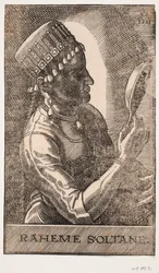 Retrato de sultana, reflejándose, perfil hacia la derecha: RAHEME SOLTANE.