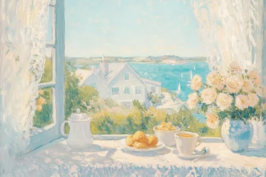 Vistas del desayuno en la costa por la mañana