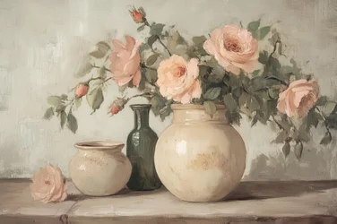 Naturaleza muerta con rosas color melocotón
