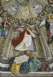 El profeta Jeremías y un ángel, cúpula de la sacristía de San Marcos, Santuario della Santa Casa, Loreto, c.1477-93 (fresco)