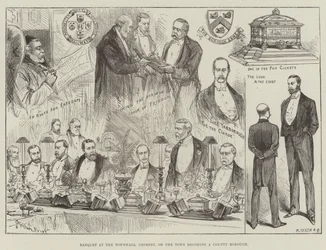 Banquete en el Ayuntamiento, Grimsby, al convertirse la ciudad en un distrito del condado