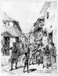 Visita casa por casa durante la plaga en Bombay, India, 1898