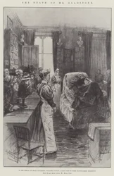 La muerte del Sr. Gladstone, en el Templo de la Paz, Hawarden, los aldeanos rinden una última visita a su distinguido vecino