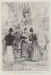 La visita real a Trentham Hall, el Príncipe y la Princesa de Gales inaugurando el Bazar Victoriano en Fenton