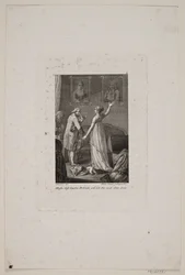 Ilustración con dama y caballero frente a dos retratos