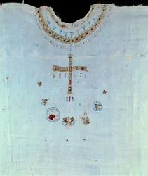 Arte merovingio: vestido sacerdotal de Santa Batilde (626-680) Reina de los Francos y esposa de Clodoveo II luego monja en el monasterio de Chelles. Chelles. Museo Alfred Bonno