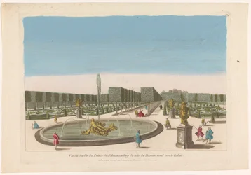 Vista de la fuente desde el jardín del Palais Schwarzenberg cerca de la ciudad de Viena Vue du jardin du prince de Schwarzenberg du côte du bassin around vers le palais (título sobre el objeto)