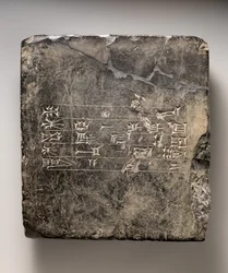 Tabla cuneiforme casita con inscripción dedicatoria sumeria (?) de Ekur, c. siglo XVI-XV a.C. (mármol negro)