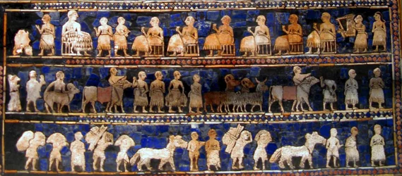 Panel de la "Paz" del "Estandarte de Ur", c.2600-2400 a.C. (pintura sobre madera)