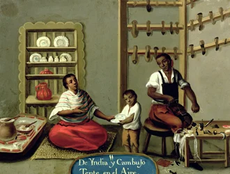 Un hombre negro y su esposa indígena americana, de una serie sobre matrimonios mixtos en México