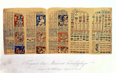 Copia de un fragmento del Códice de Dresde mostrando cálculos astronómicos mayas