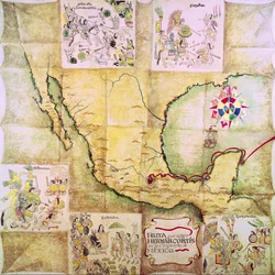 Mapa de la ruta seguida por Hernando Cortés (1485-1547) durante la conquista de México