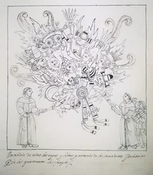 Frailes Franciscanos Quemando Libros y Ropas Tradicionales, de Historia de Tlaxcala por Diego Muñoz Camargo