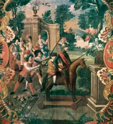 Escena tomada de "Don Quijote de la Mancha" por Miguel de Cervantes Saavedra (1547-1616)