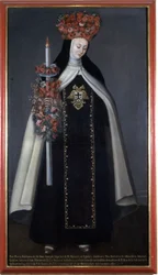 Hermana María Bárbara de San José coronada con flores, Convento de las Carmelitas, Puebla, México