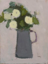 Flores blancas, jarra gris, 2017 (óleo sobre lino)