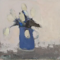 Tulipanes blancos jarra azul, 2017 (óleo sobre lino)