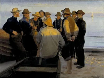 Pescadores junto al mar en una tarde de verano
