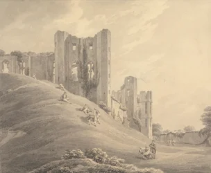 Castillo de Kenilworth, con figuras en la ladera