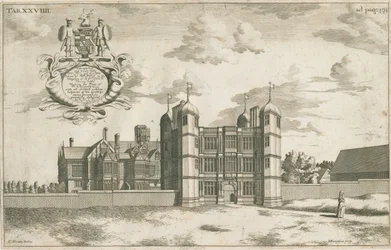 Tixall Hall y Gatehouse (grabado en cobre)