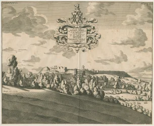 Castillo de Tutbury - Vista distante: grabado en cobre, nd [c 1686]